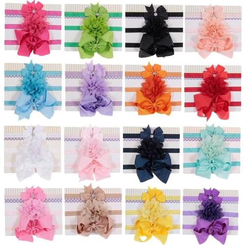 Yundfly 3pcs/lot Ribbon Bow Chiffon Flower Elastic Headbands Kids Photography Props Baby Girls Cute Headwear Birthday Gift Sets