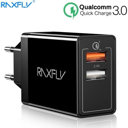 RAXFLY 30W QC3.0 USB Fast Charger Quick Charge 3.0 Dual USB Phone Charger For iPhone X XR Samsung Huawei Xiaomi Charging Adapter