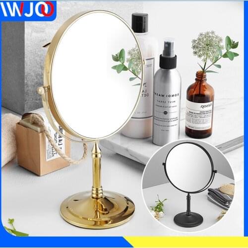 Makeup Mirror Stainless Steel Double Side Cosmetic Mirror Magnification Desktop Rotating Standing Dressing Table Mirror Gold