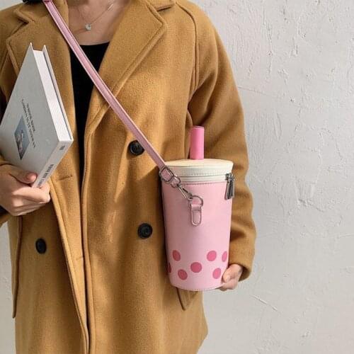 New Funny Personality Female Tide Straw Tea Cup Pu Messenger Bag European and American Fashion Cute Contrast Color Shoulder Bag