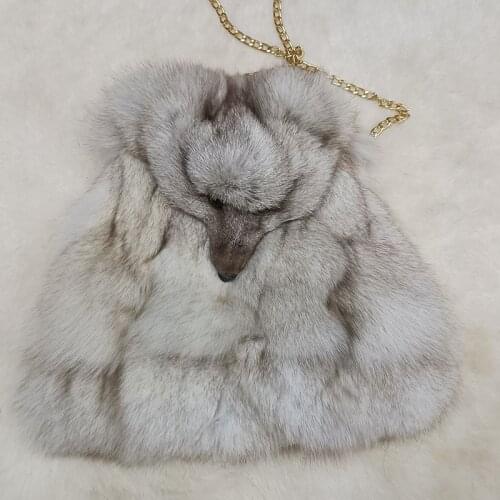 Women Real Fox Fur Bag Fashion Long Belt Winter Genuine Fox Fur Head Small Shoulder Bags Cross-chain Female Lovely Handbags