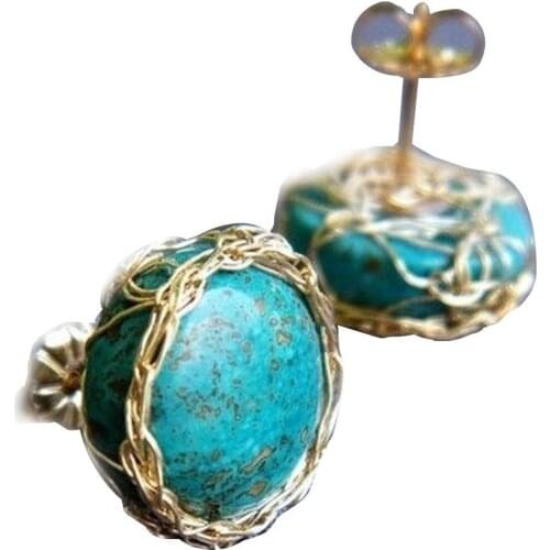 Women Fashion Vintage Round Faux Windy Wrapped Stud Earrings Jewelry Gift