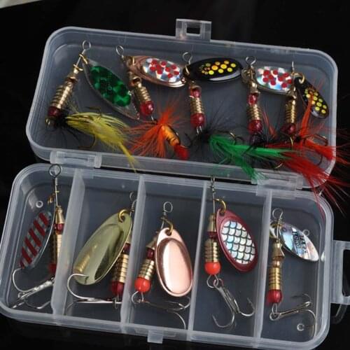 10pcs Rotating Spinner Fishing Lure Spoon Sequins Metal Hard Bait with Treble Hooks Wobblers Crankbaits Trout Perch Pike