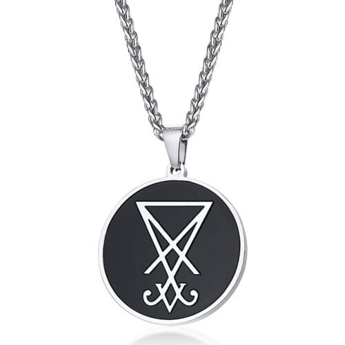 2021 Fashion Stainless Steel Material Lucifers Seal Pendant Round Brand Pendant Tag Simple And Personalized Necklace For Men