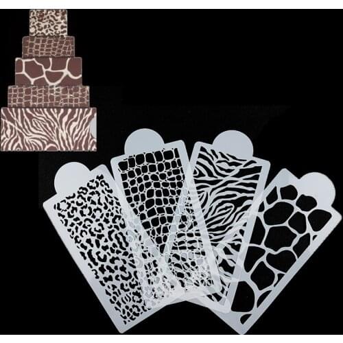 4pcs/Set Zebra Leopard Print Wild Style Cake Stencil Airbrush Painting Mold Animal Cookies Fondant Cake Mousse Decorating Molds