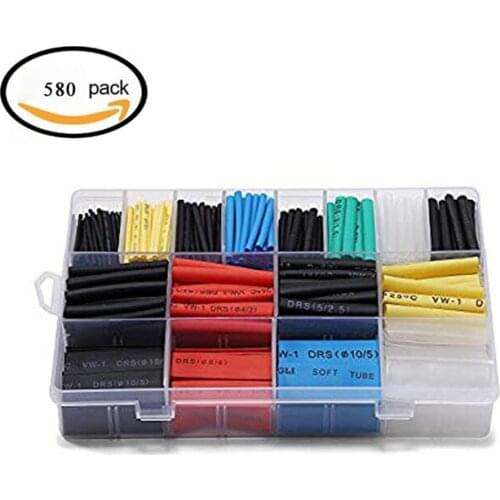 580 pcs 2:1 Heat Shrink Tube 6 Colors 11 Sizes Tubing Set Combo Assorted Sleeving Wrap Cable Wire Kit For DIY