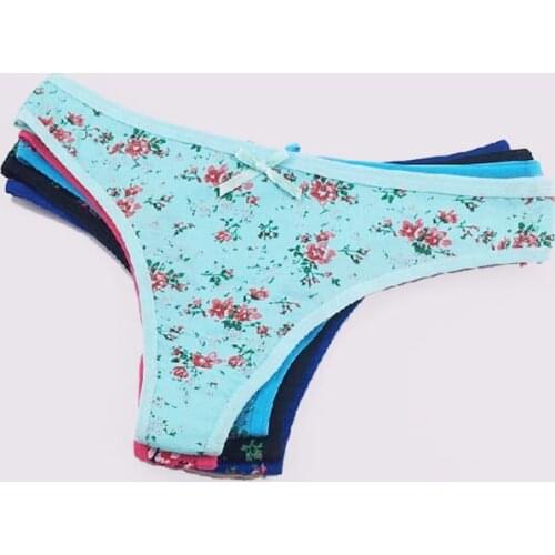6 Pcs/Lot New Arrival 2020 Ladies Underwear Women Cotton Classical Floral Print Sexy G String Thong 7345