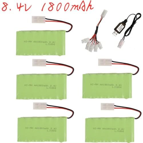 8.4v 1800mAh NI-MH Battery + 8.4v USB Charger For RC Toy Car Boat Gun Trucks Trains RC Toy Model NIMH 8.4V Rechargeable Battery
