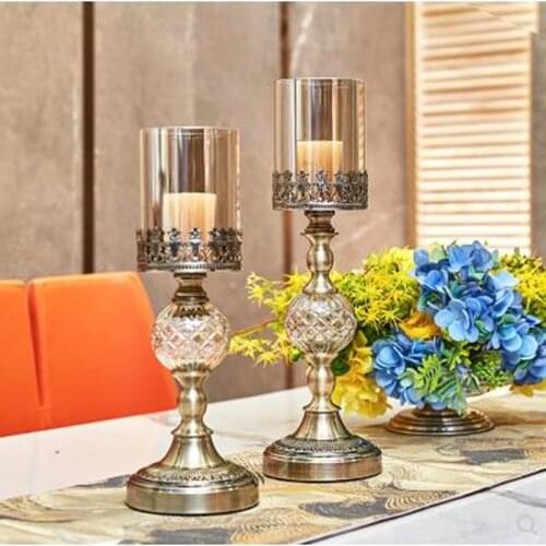 American dining table metal candle holder, model room soft decoration, European style home store glass candle holder decoration