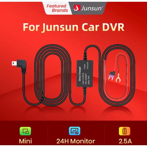Junsun DC 12/24V 5V 3A 3M Mini Plug Car Charger Hard wire Hardwire Kit for Dash Cam Reaview Mirror Camera GPS Auto Charging