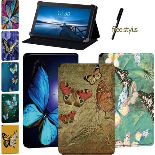 Butterfly Pattern Tablet Case for Lenovo(Tab E7/Tab E8)/Lenovo Tab E10 - New Flip Soft Leather Stand Tablet Cover Case + Pen