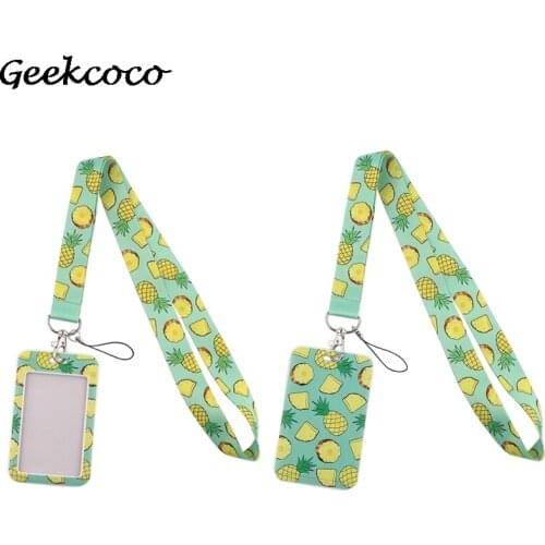 J2116 Cartoon Pineapple Card Holders Case Phone Key Badge Camera USB Holders Neck Rope Lanyard with Keyring