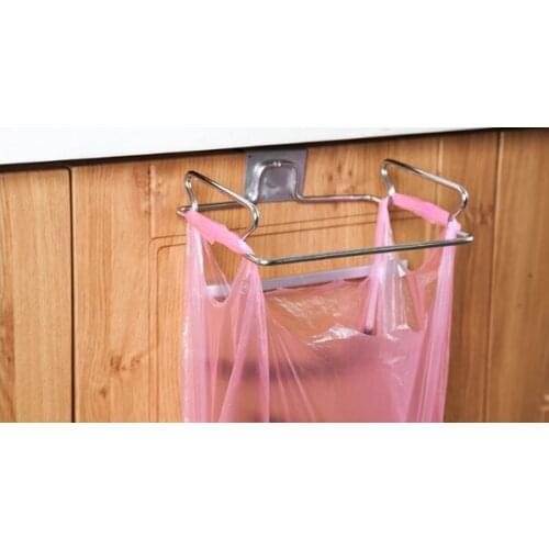 Holder Door Hook Garbage Bags Hanger Cupboard Stand Support Storage Rack Kitchen Accessories Stainless Steel Kitchen Trash Bag
