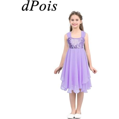 DPOIS Contemporary Tulle Ballet Dance Dress For Kids Girls Sequins Ballerina Stage Costume Child Gymnastics Leotard Tutu Skirt