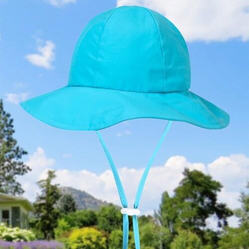 Childrens Outdoor Sunscreen Cap Summer UV Sun Hat Adjustable Chin Strap Caps Fisherman Protection Bucket Hat Wide Brim Beach