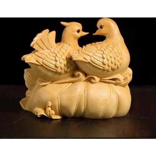 CCZHIDAO Mandarin Duck Lucky Birds 5cm Solid Wood Chinese Boxwood Chinese Style Feng Shui Carved Figurine New Cas