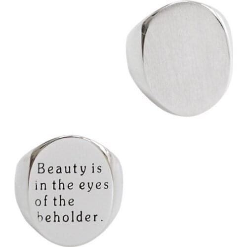 JrSr new 925 Sterling Silver personalise Wide Oval Brushed Glossy ring customize English Letter Open Ring Woman DIY jewelry gift