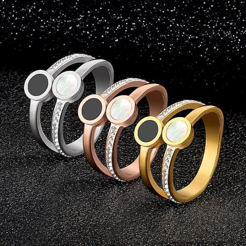 Fashion Luxuxy Lover Ring Shell Element Stainless Steel Rings Crystal Jewelry For Woman Couple Engagement Ring Party Gift