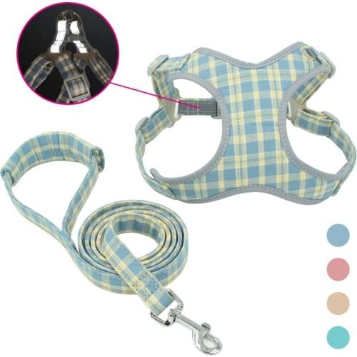 Reflection Dog Harnesses Leashes Suit Explosion-Proof Plaid Durable Dog Vest Walk Running Adjustable Comfortable Pets Supplies