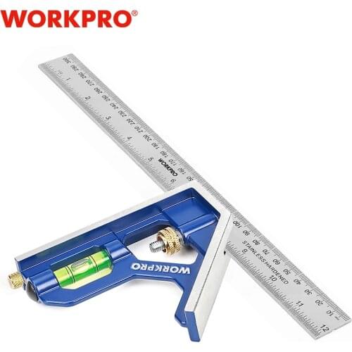 WORKPRO 12inch Combination Square Stainless Steel Angle Ruler Adjustable Carpentry Square with Bubble Level for Engineer Carpent