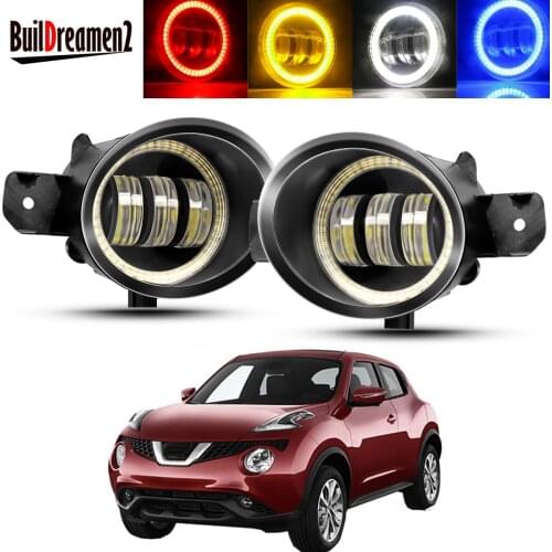 2 Pieces Angel Eye Fog Light Assembly For Nissan Juke 2015 2016 2017 Car Front Bumper LED Lens Fog Driving Lamp DRL 30W H11 12V