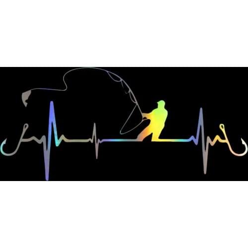 Creative Car Sticker 3D Heartbeat Fishing Funny Decorative Sticker Funny Decal Motorcycle Auto Accessories,16CM*7CM