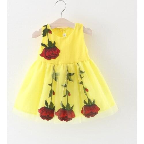 Baby girls summer dress baby childrens wear sleeveless rose princess dress of the girls 0-4 years old
