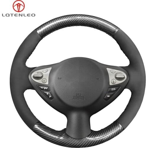 LQTENLEO Black Suede Carbon Fiber Car Steering Wheel Cover For Infiniti FX FX35 FX37 FX50 QX70 Nissan Juke Maxima Sentra SV