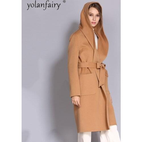 YOLANFAIRY Fashion Winter Autmn 100% Wool Coat Korean Style Hooded Coat Women Elegant Womens Clothing Sobretudo Feminino 2020
