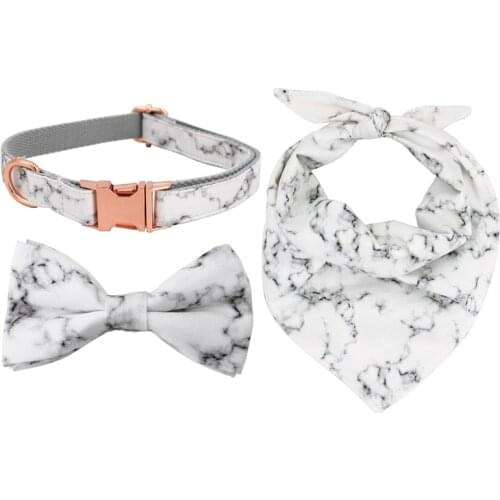 Marble Dog collar with bow tie personal custom adjustable pet cotton dog &cat gifts