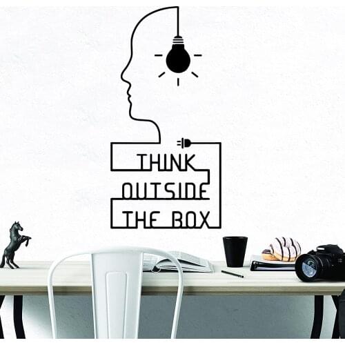 Company Bedroom Sticker Cartoon Style Think Human Head Light Bulb Exterior Wall Decal Office Room Removable Wallpaper Vinyl