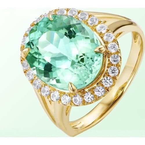 Real 14K Yellow Gold Natural Sapphire Ring for Wedding Women Turquoise Bizuteria Diamante Diamond Gemstone Anillos De Topaz Ring