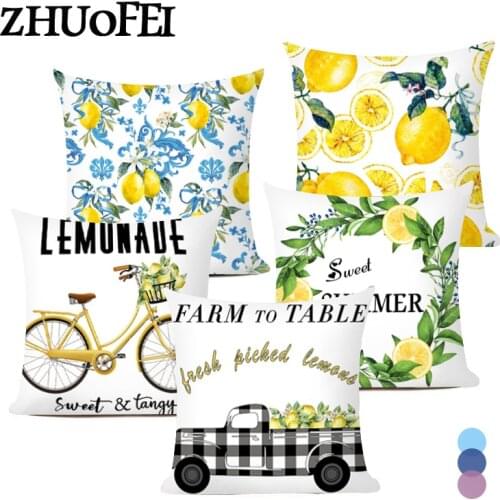 2021 Summer Fruit Style Throw Pillowcase Yellow Cushion Cover Lemon Truck Print Polyester Pillow Covers Home Decor Pillowslip