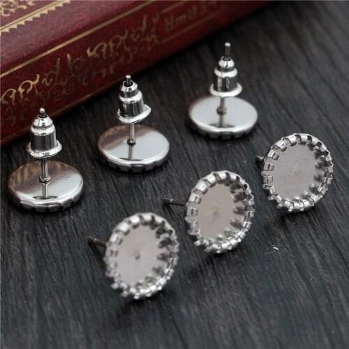Never Fade) 20pcs 8/10/14mm Stainless Steel Earring Base Studs Ear Cameo Settings Cabochon Base Tray Blank (With Back)