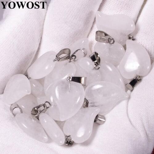 Wholesale 10Pcs/Lot Natural Stone White Crystal Pendants Crooked Heart Shape Dangle Beads Women jewelry QV0100
