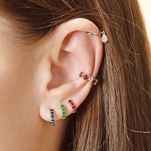 Simple Multicolor Crystal Round Huggies Small Hoop Earrings for Women Trendy Gold Color Metal Thin Charm Earrings Jewelry Gifts