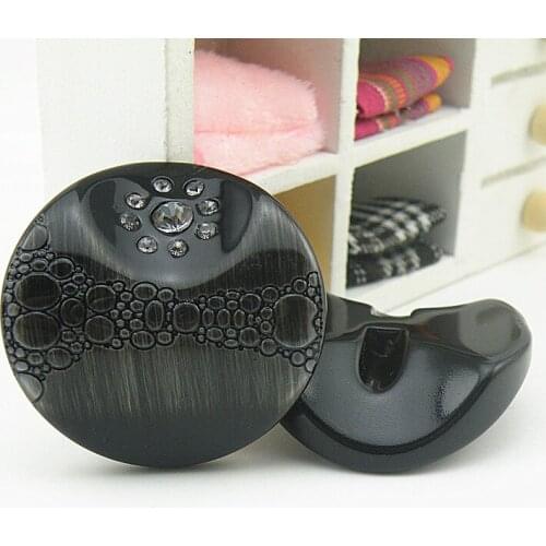 40mm 4pcs/lot Black Alienated Resin with Rhinestones Buttons Cashmere Mink Coat Fur Clothing Buckle Decoration Clasp Buckle Diy