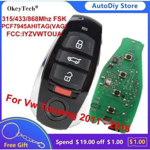 OkeyTech 4BT FSK 315/433/868Mhz Remote Smart Key For Volkswagen/VW Touareg 2011-2016 PCF7945AChip IYZVWTOUA With Emergency Key