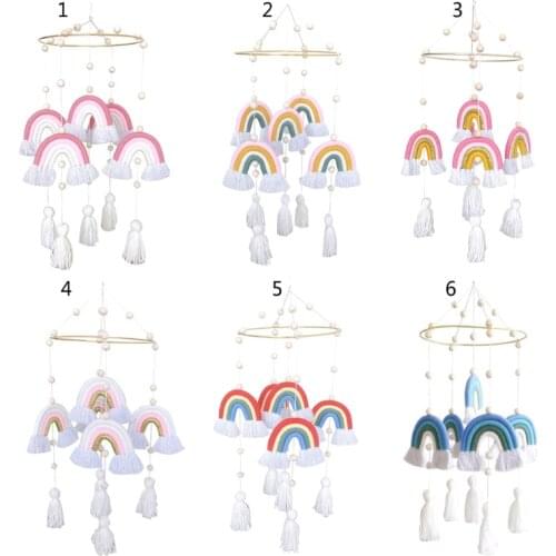 Rainbow Hanging Handmade Weaving Ornament Nordic Baby Kids Room Wall Decor Baby Rattle Mobile Toys Crib Toy
