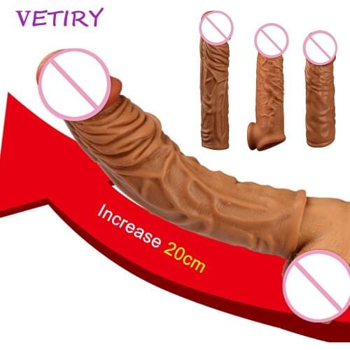 Realistic Penis Sleeve Sex Toys For Men Male Reusable Condom Dick Enlargement Delay Ejaculation Penis Cock Ring Dildo Extender