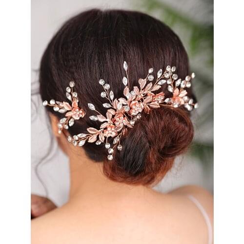 Rose gold Bride to be Hair pin and Hair comb set Handmade Headpiece Banquet for women tiara Wedding Bridal Hair Accessories