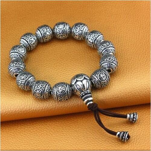 Handmade 100% 925 Silver Fengshui Four Mythic Beast Beads Bracelet Pure Silver Good Luck Symbols Wrist Mala Bracelet