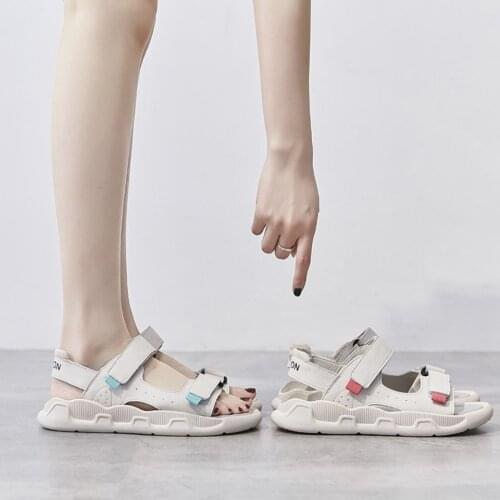 Flat Sandals Summer 2021 New Student Lattice Velcro Shoes Versatile Womens Shoes Casual Thick Soled Shoes