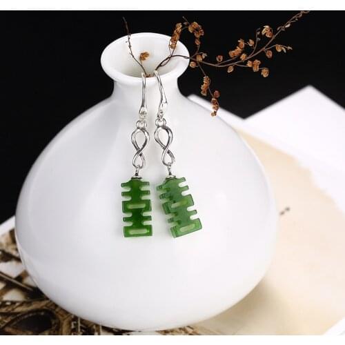 Earings Fashion Jewelry Real 2018 New Ethnic 925 Pure Natural Double Happiness Hetian Jade Wholesale Fine Earrings For Women