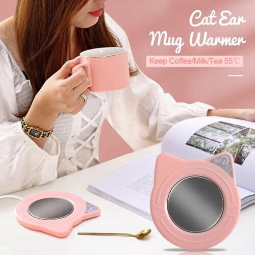 Cute Mug Warmer Mug Cat ear shape Heating Coaster Coffee Cup Warmer Keep Coffee milk Tea 55 ℃ Gifts for Girls