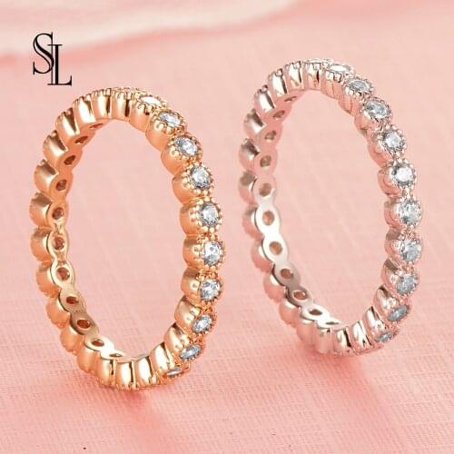 SL Wedding Rings Jewelry 925 Sterling Silver Rings for Women Anniversary Eternity Stackable Band Ring Christmas Gift