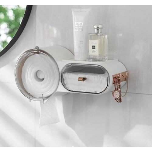 Toilet washcloth shelving roll paper makeup remover cotton perforation-free wall hanging waterproof tissue box J05