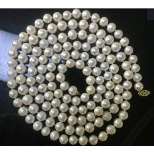 Gorgeous AAA9-10mm south sea round white pearl necklace 48inch 14k