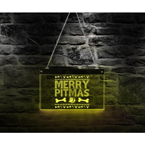 Merry Pitmas Pitbull Dog Breed Colors Changing Led Light Sign Pet Store Animals Wall Art Decor Night Light Display Neon Sign
