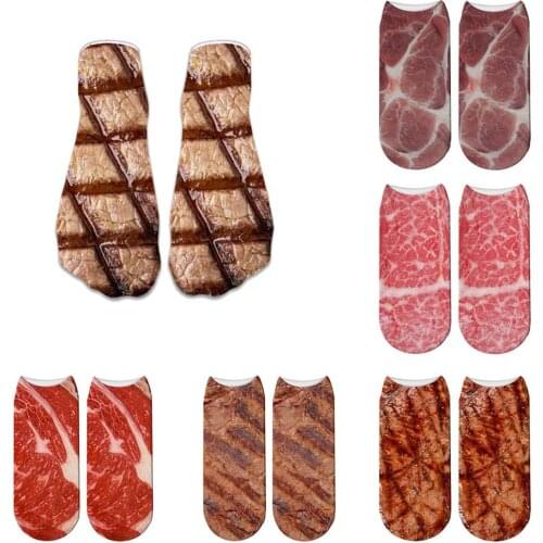 Funny 3D Printed Barbecue socks Pork belly short Women socks Terror novelty socks Fashion Cute Low Cut Ankle Socks men 5ZWS62
